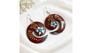 Handcrafted Painting Wood Earrings Unique Model
